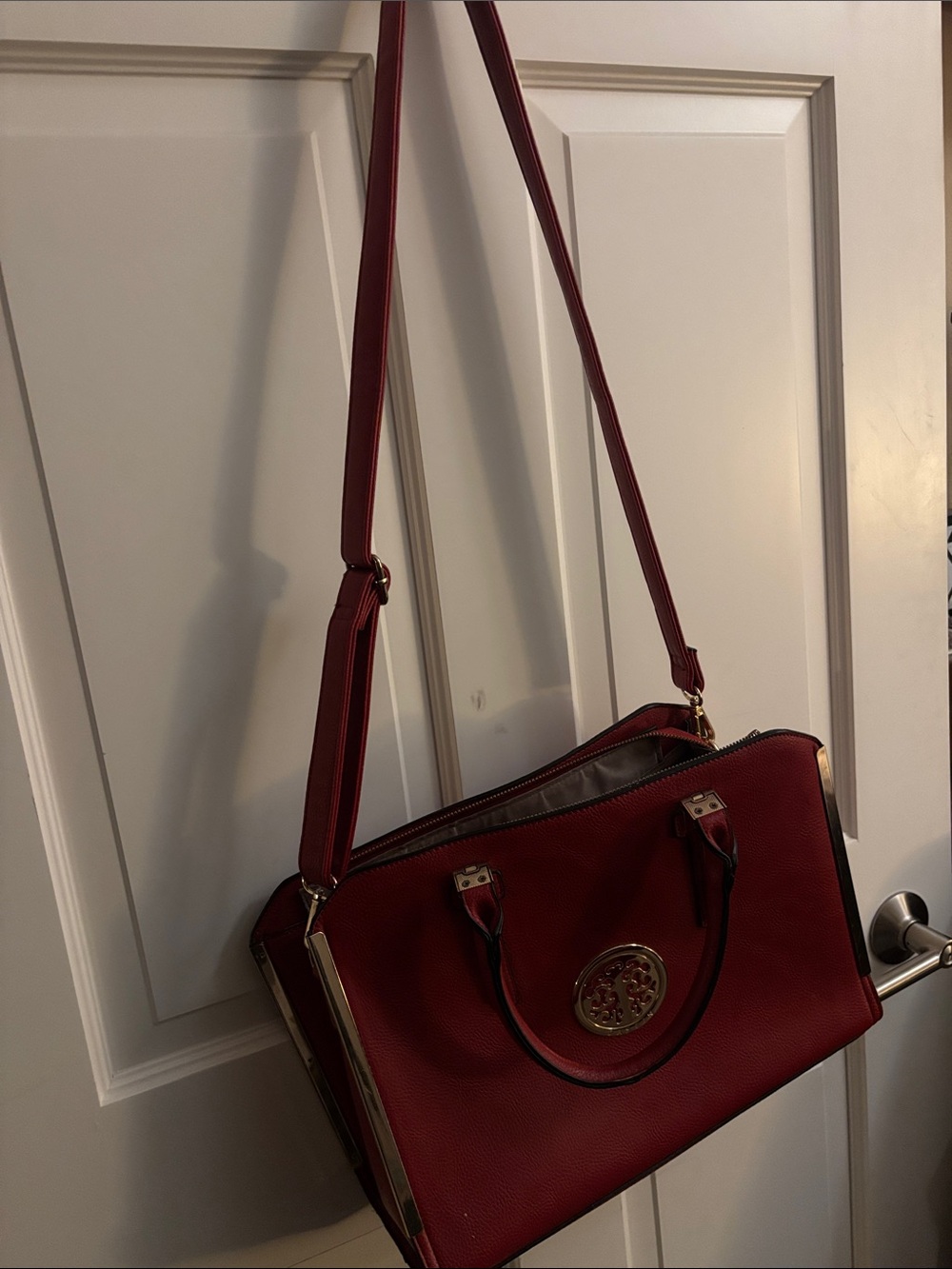 Classic Red Women's Satchel with Adjustable Shoulder Strap